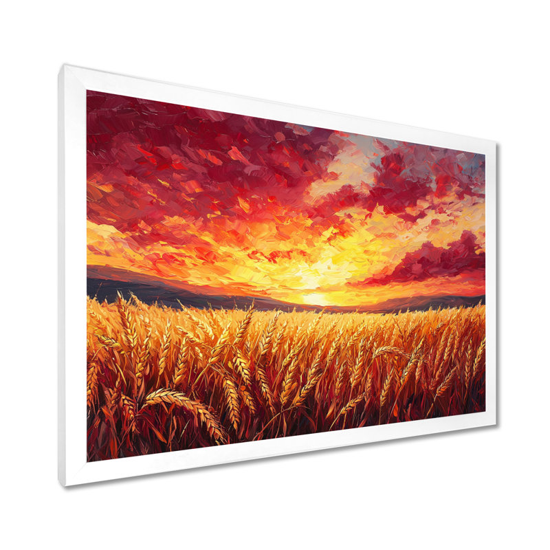 Coucher de soleil sur le champ de blé II - campagne, art encadré, 30" H x 40" W, Cadre simple, Blanc