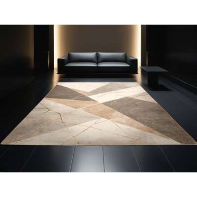 Soft Plush Abstract & Geometric Posh & Luxe Geometric Area Rug in Beige – Beige Binding