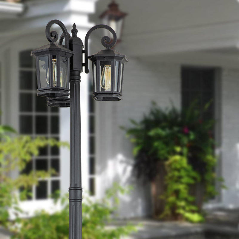 Lampadaire d'extérieur noir à 3 lumières à intensité variable résistant aux UV H 76,25 "Omaha (double)