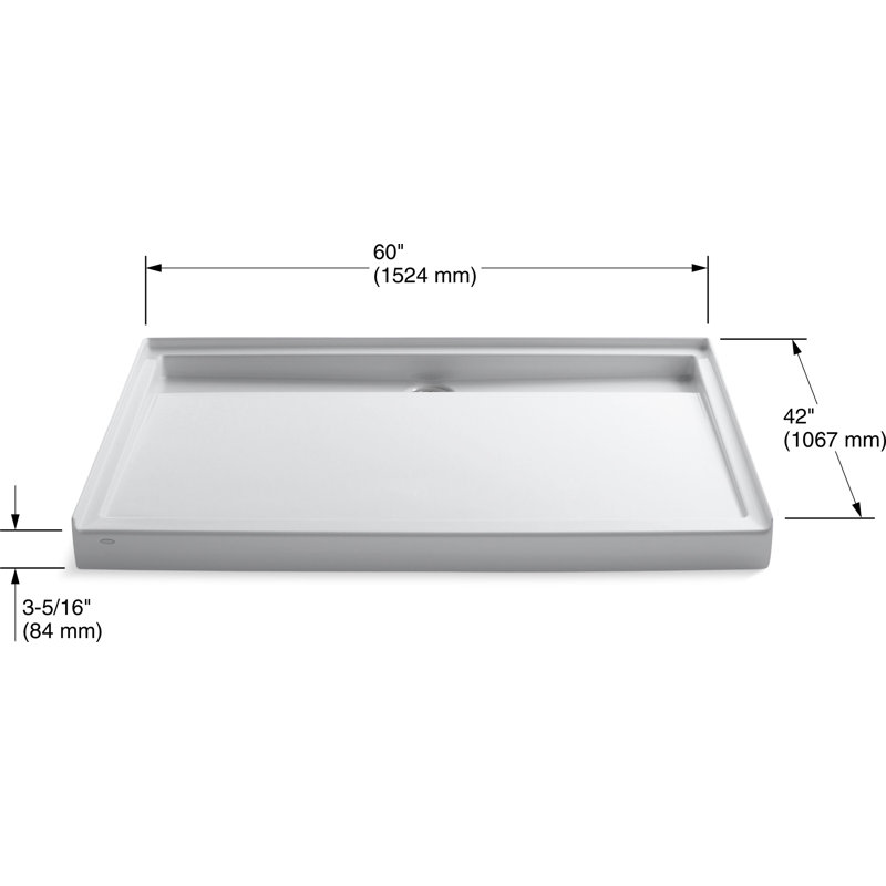Groove 60" W x 42" D Single Threshold Shower Base, White