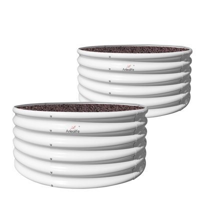 Anleolife Round Raised Garden Bed 4x1.5ft Antique White 