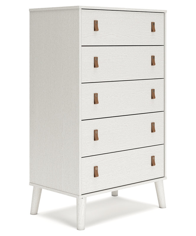 Aprilyn White 5-Drawer Chest with Faux Leather Handles