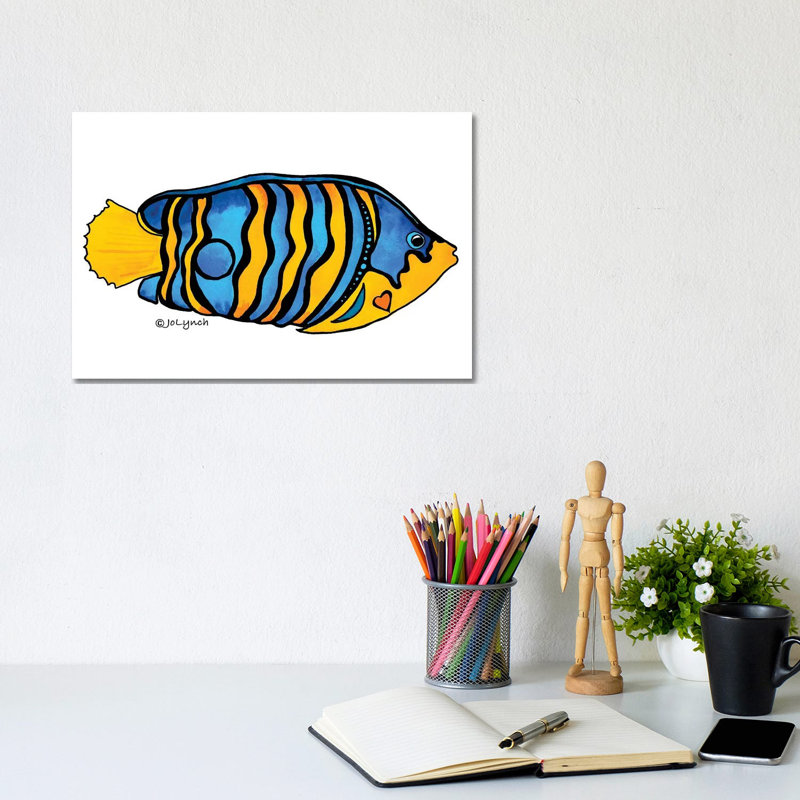 Fish Blue Yellow Stripe II by Jo Lynch - Wrapped Canvas Gallery-Wrapped Canvas Giclée, 20.32cm H x 30.48cm W