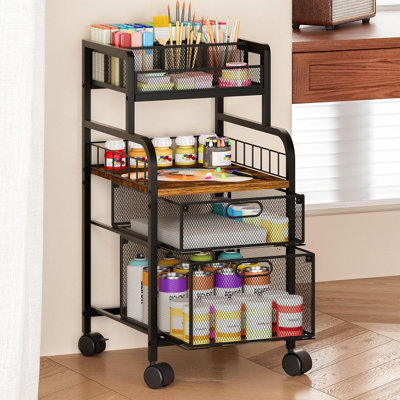 Roller cart with drawers - metal handmade cart with wheels, DIY partition and wooden shelf