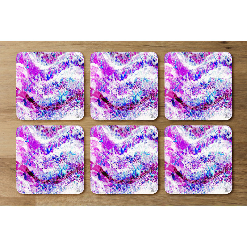 Square 6 Piece Coaster Set, Pink