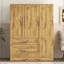 Armoire penderie 4 portes avec 3 tiroirs, naturel