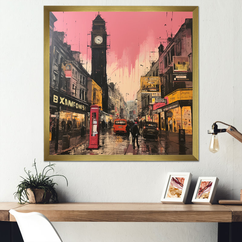 Vintage London City Views I - City London Wall Ar, Cadre doré simple, H 36 po x l 36 po x P 1,5 po