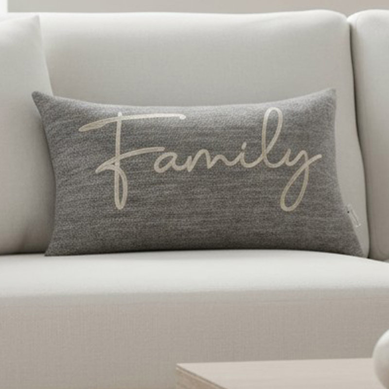 Sentiments Family Embroidered Accent Pillow, Gray