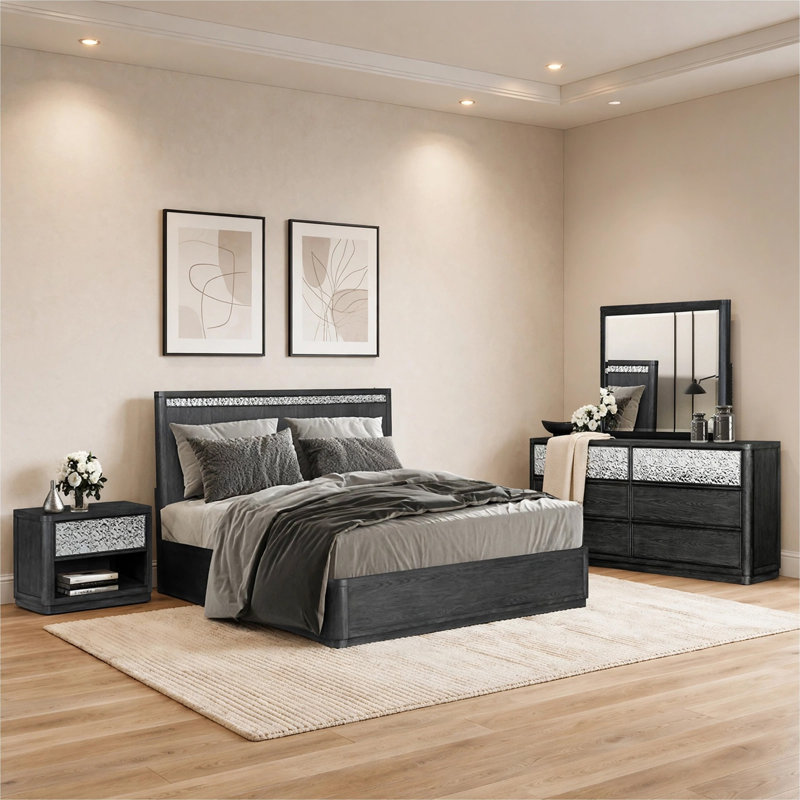 Ensemble de chambre avec grand lit 4 pièces Zoko, bois de frêne gris Zoko