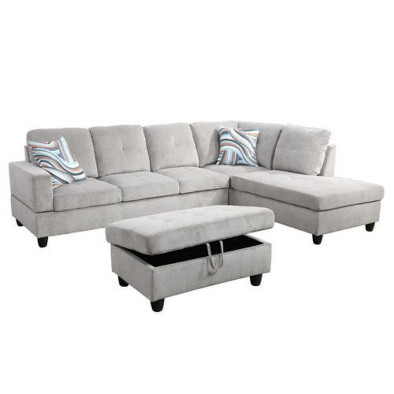 Ensemble de canapé et chaise longue en velours côtelé 104 avec 104 pieds (brun, côté gauche), Velours côtelé gris