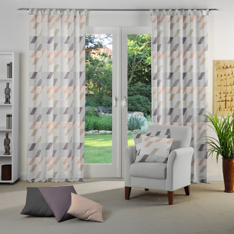 Lopez Room Darkening Curtain Single Panel, 132cm Width x 225cm Drop, Grey and orange