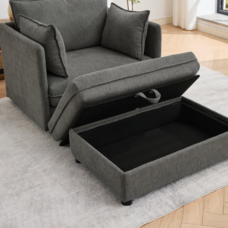 Upholstered Chenille Accent Chair With Footstool, Grey Chenille