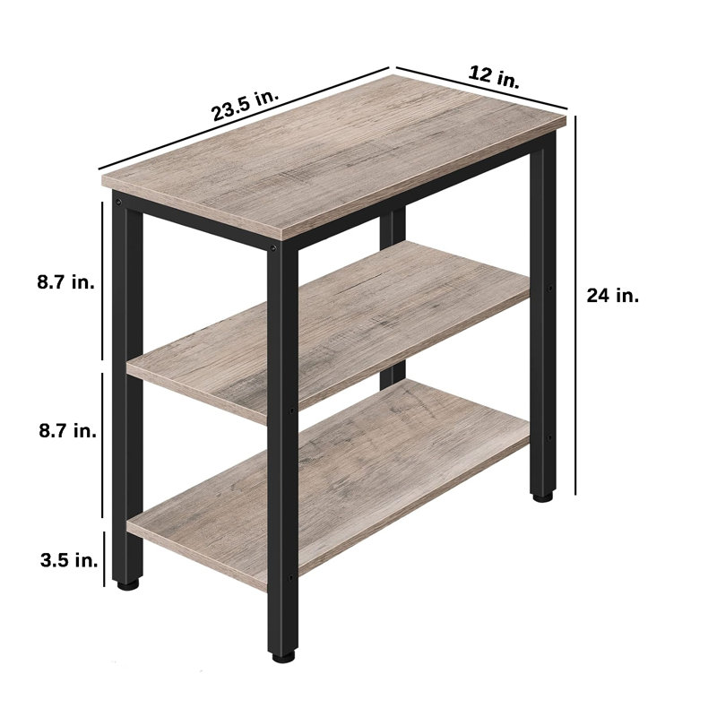 Table d'appoint simple rustique avec tablette de rangement à 3 niveaux pour petits espaces, Grège