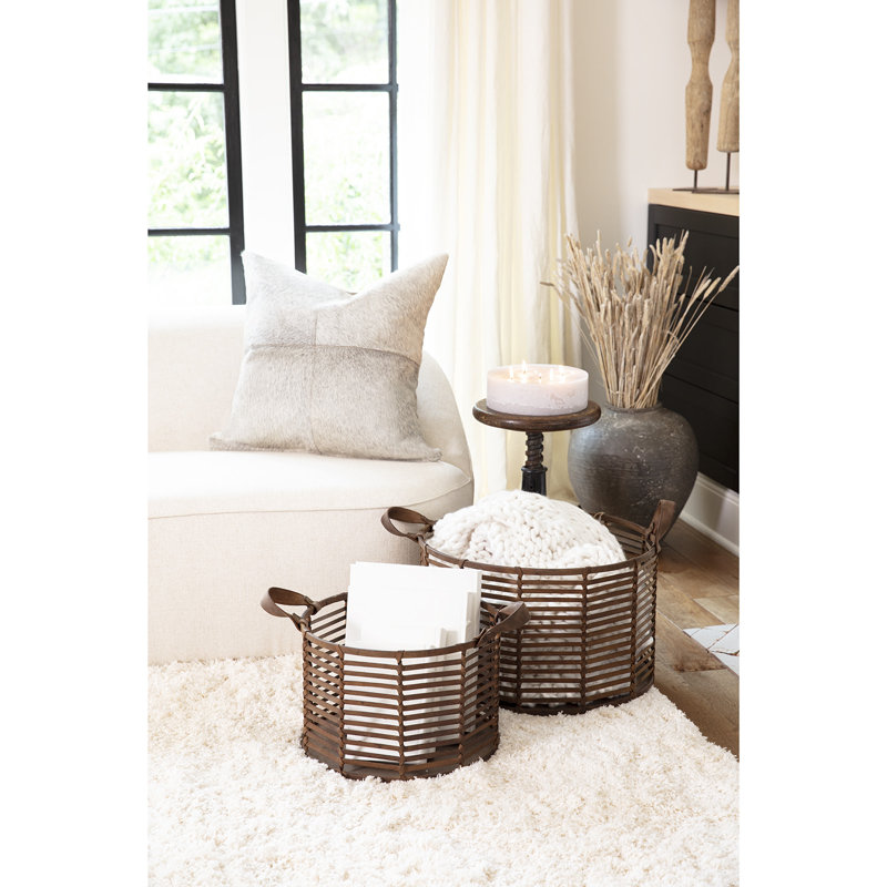 Regina Andrew Finn Leather Basket, 15.75" H x 20" W x 20" D