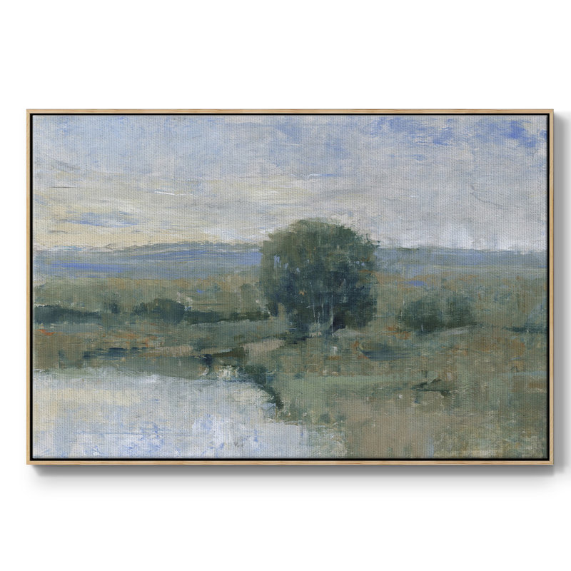 " Riverbank Impression II ", 25" H x 37" W x 2" D, Natural Wood Floater Framed Canvas