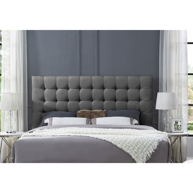 Simon Linen Button Tufted Modern Design Headboard, Linen Gray, Queen