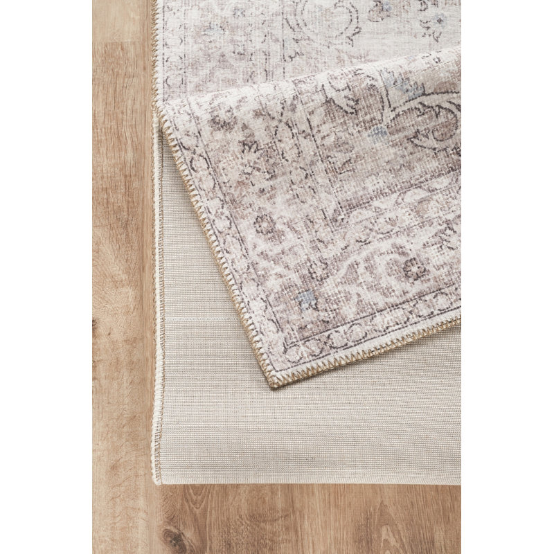 Oriental Vintage Look Machine Woven Polyester Indoor Area Rug in Tan, Ivory, Beige, Gray, 2'7"x9'10"