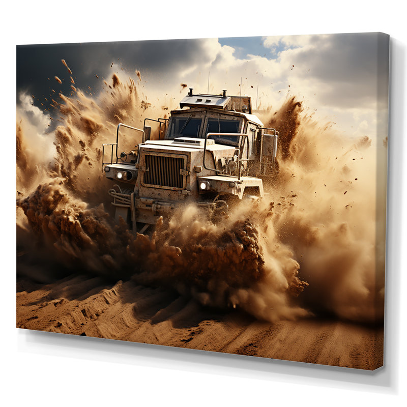 Camion militaire, guerre mécanisée sur toile, Toile tendue, 34" H x 44" W