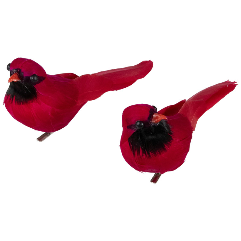 Ensemble de 2 décorations de Noël à attacher Cardinal Birds, 6 po, rouge
