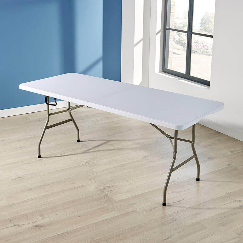 Raymore Rectangular Fold-in-Half Portable Folding Trestle Table, 74" H x 153" L x 70" D