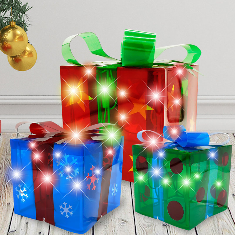 Ensemble de 3 boîtes-cadeaux de Noël illuminées