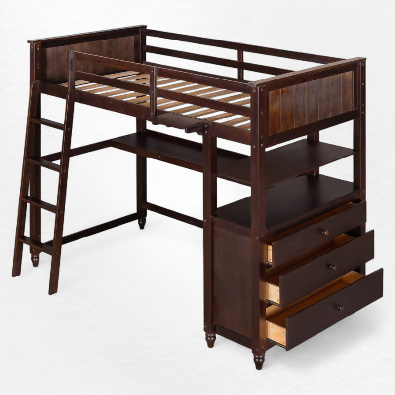 Havannah Kids Loft Bed with Desk and Drawers, Full, Brown
