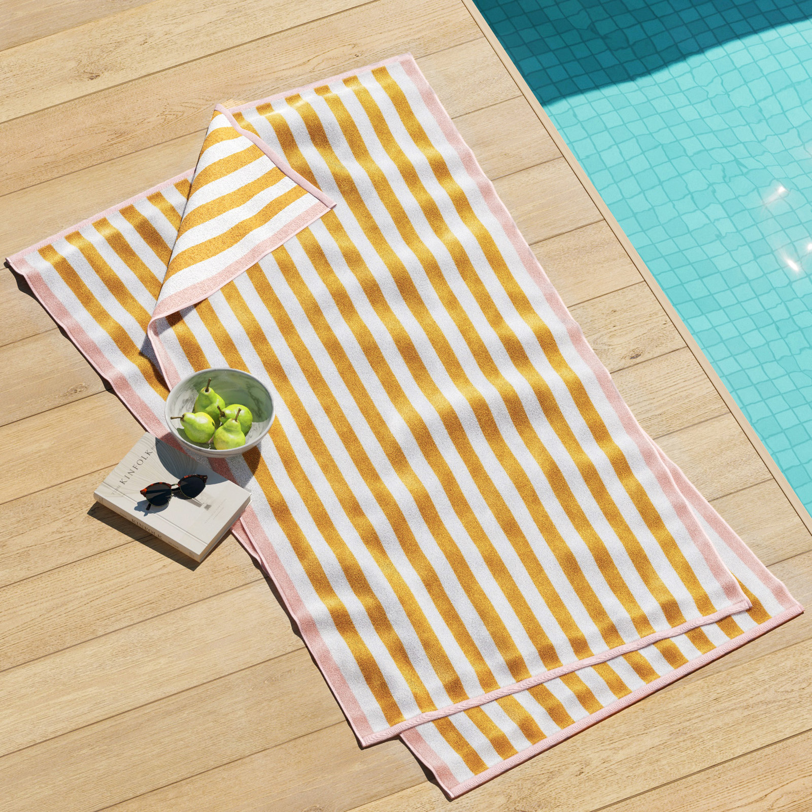 Striped Cotton Oversized Beach Towels, 2, Marigold/Dusty Rose
