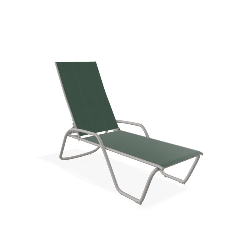 Outdoor Rust-Resistant Metal Chaise Lounge, Forest Forest Green 22D Sunbrella®, Textured Warm Gray