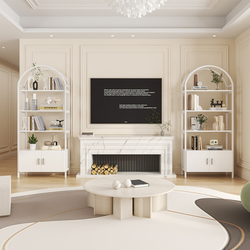 Arched Book Shelf, Bookcase With Doors Storage, 180cm Tall Bookshelf With Sturdy Metal Frame, E1 Quality Boards, Freestanding Display Shelving Unit Living Room