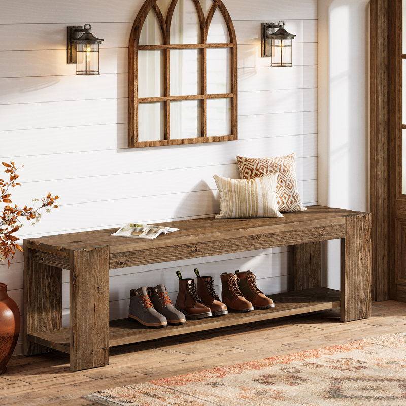 55.12-Inch 2-Tier Wood Shoe Bench