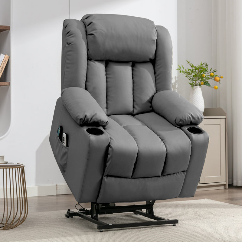Anudhya 87cm Wide Faux Leather Lift Assist Standard Recliner with Massager, Grey