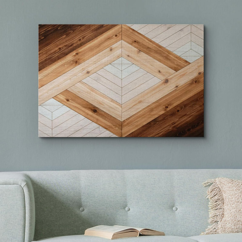 "Brown Wood Effect", motif géométrique abstrait, art moderne occidental, décoration murale, bureau sur toile, Toile tendue
