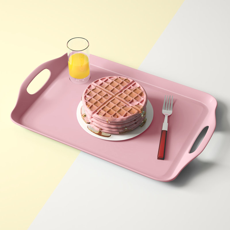 Reston Lloyd Multi-Purpose 18" Rectangle Melamine Plastic Handled Tray, Pink