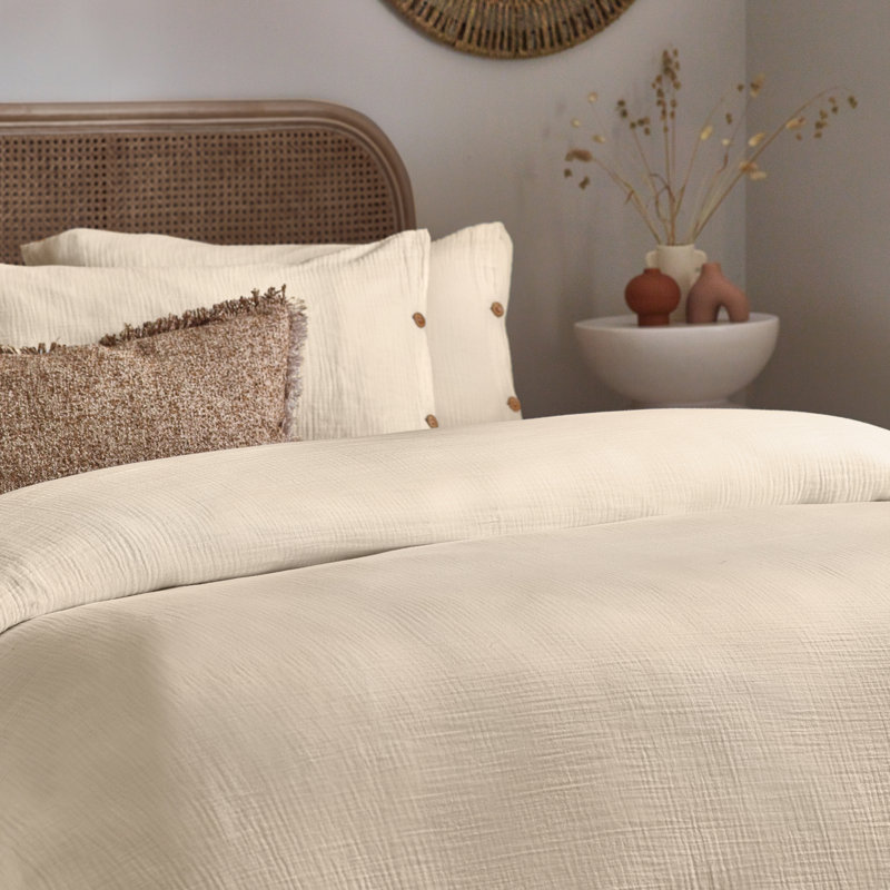 Lark Cotton Solid Colour Duvet Cover Set with Pillowcases Included, Cream, Kingsize - 2 Standard Pillowcases