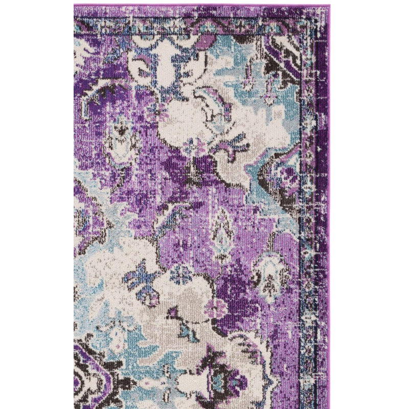Brynlee Oriental Machine Made Power Loom Polypropylene Area Rug in Lavender/Light Blue, Square 5'