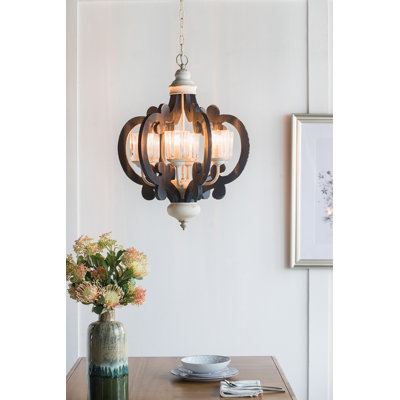 Wood Chandelier 6 - Light Farmhouse Pendant Lighting Natural Wood Hanging Light Fixture for Kitchen Living Dining Room