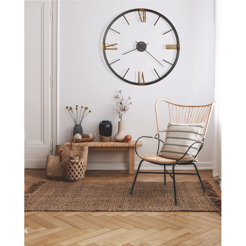 Prospect Park Modern & Contemporary Oversized Wall Clock, Textured Charcoal Metal Frame with Hammered Antique Gold Roman Numerals
