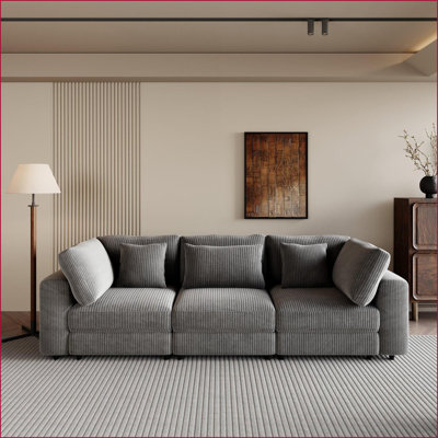 Sofas 105'' 3-Seater Sofa for Living Room, Apartment | Removable Back Cushions, 5 Pillows | Slate Gray | Polyester