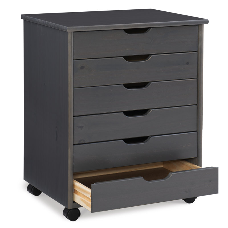 Carrena Gray 6 Drawer Wide Rolling Storage Cart, Gray