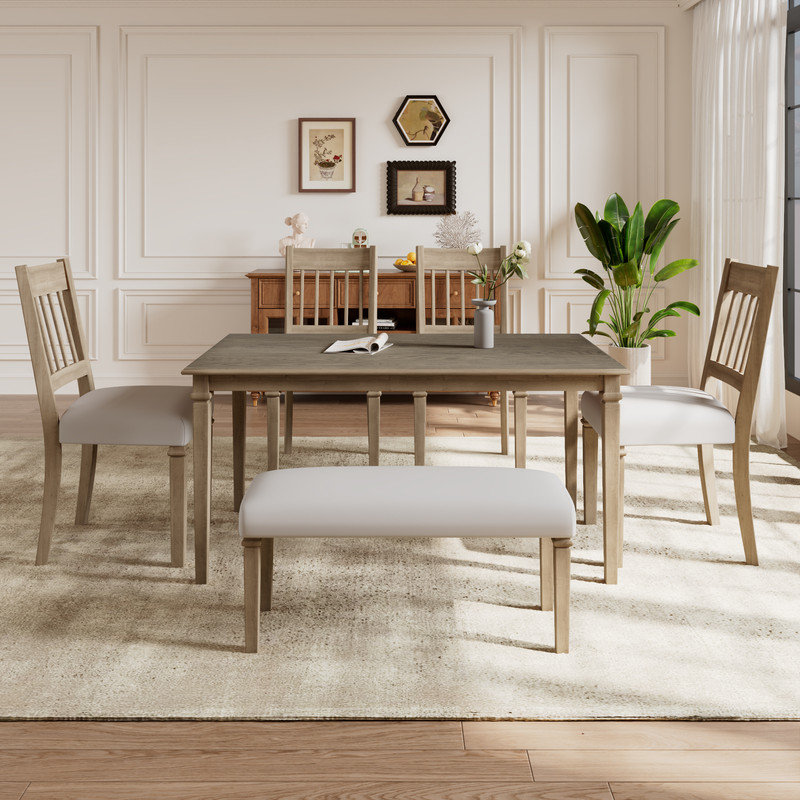 6 - Piece Modern Dining Table with Bench Set, Brown