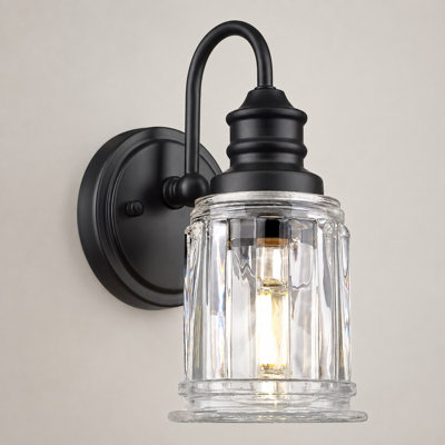 Industrial Black Armed Sconce with Bell-Shaped Clear Glass
