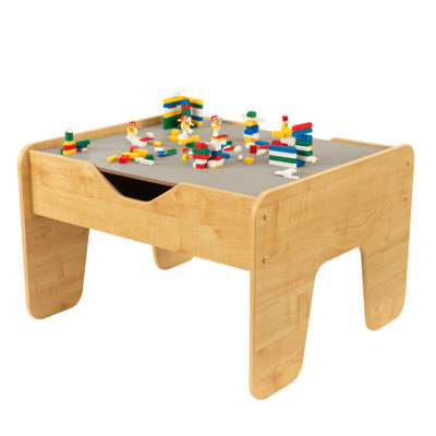 Reversible Wooden Activity Table with 195 Building Bricks – Grey & Natural