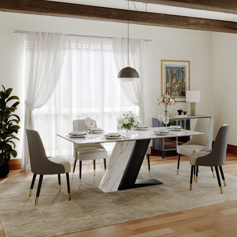  Table de salle à manger Stapp, H 29,53 po x L 78,74 po x l 39,37 po, Noir, Blanc lustré