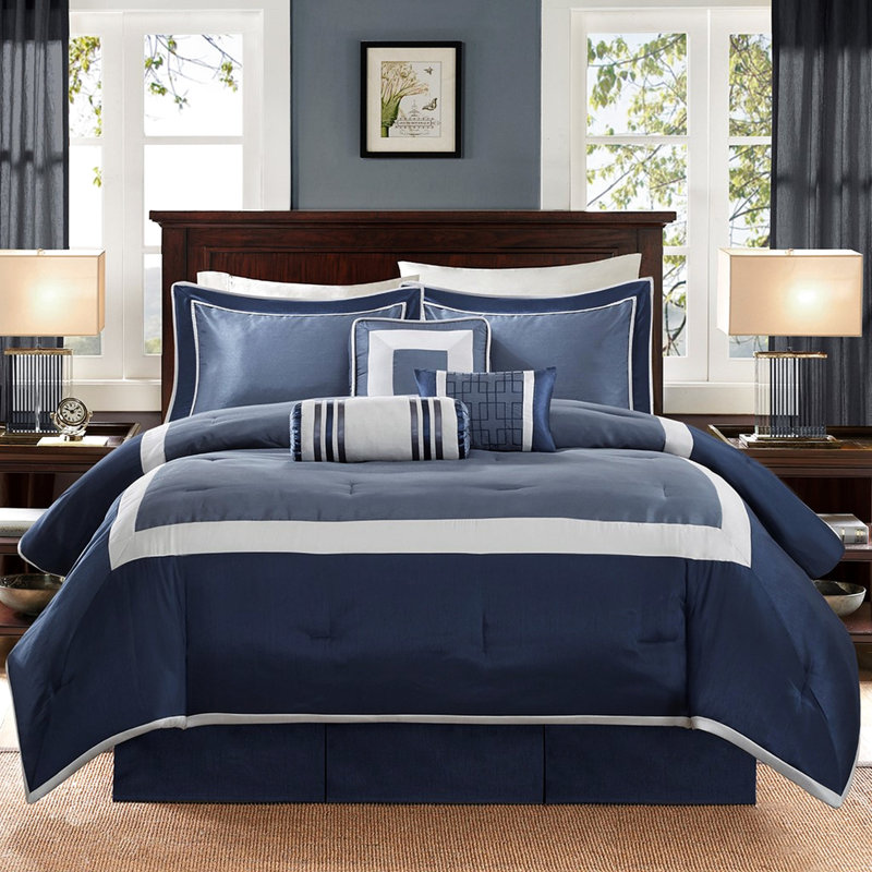 7 Piece Comforter In Navy King Size - , Filling, Enhances Bedroom Comfort Neutral Color, Decorative Pillows, Transforms Into A Cozy Space