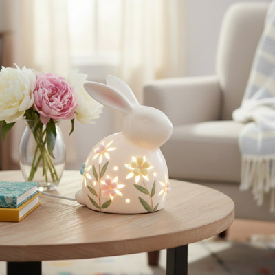 Led Porcelain Bunny With Floral