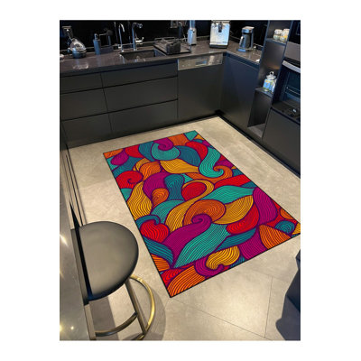 Colourful Shaped Patterned Woven Base Machine Washable Rug