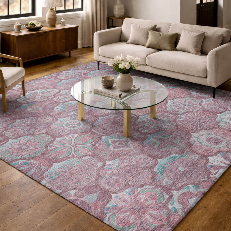 Machine Washable Indoor/Outdoor Chantille ACN2879 Lattice Rug, 3' x 5', Blush