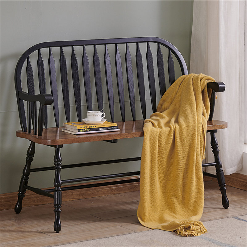 Banc en bois massif de style américain, Noir / brun noisette