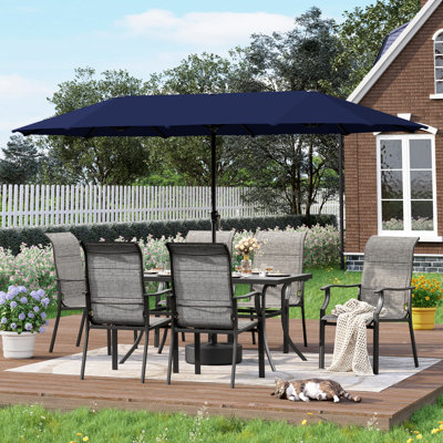 Table de salle à manger rectangulaire en métal pour 6 personnes avec parasol
