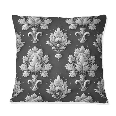 Imprimé damassé traditionnel gris et blanc II - Coussin décoratif traditionnel
